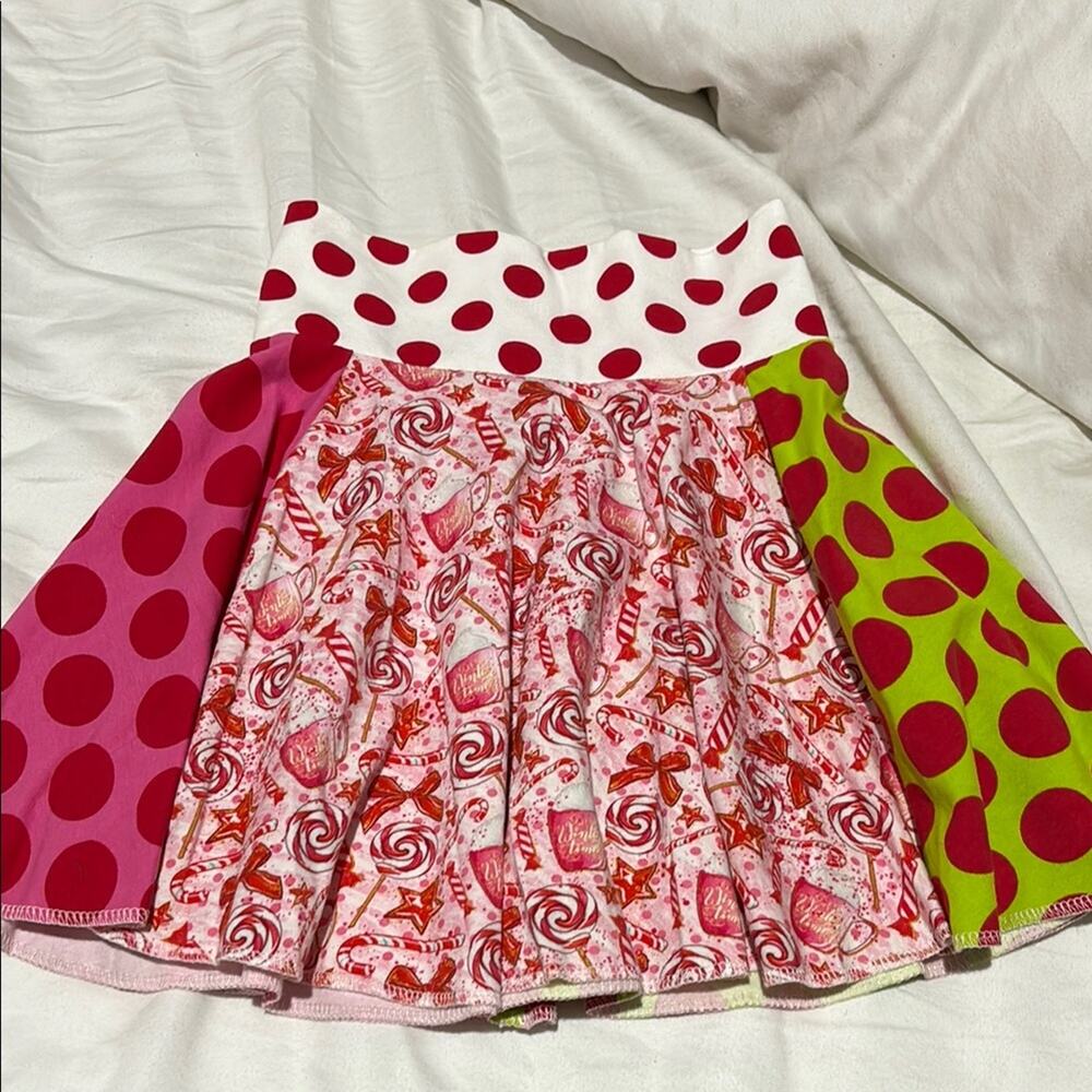 The Original Funky Knit Skirt Colorful Polka Dot and Swirl Skirt stretchy xmas